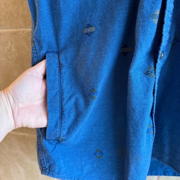 Men’s Size Medium Sleeveless Hoodie Shirt Blue Southwest Boho - Picture 9 of 12